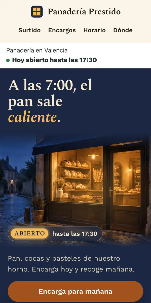 La web de ejemplo de Panadería Prestido