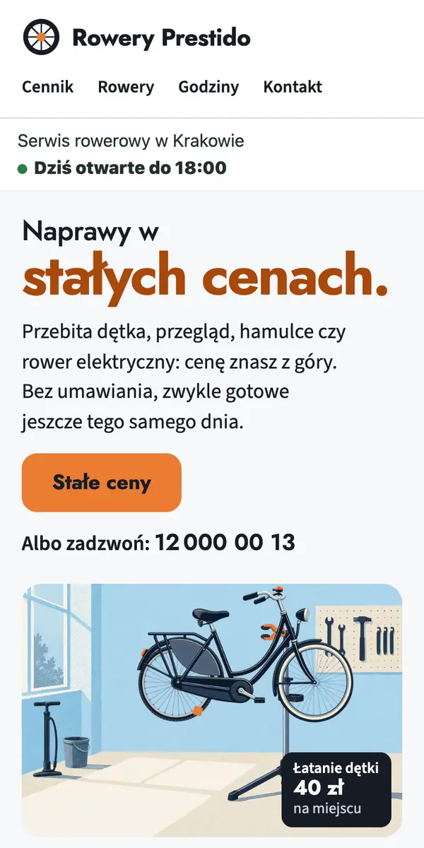 Przykładowa strona firmy Rowery Prestido