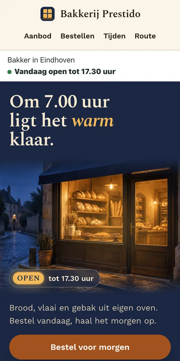 De voorbeeldwebsite van Bakkerij Prestido