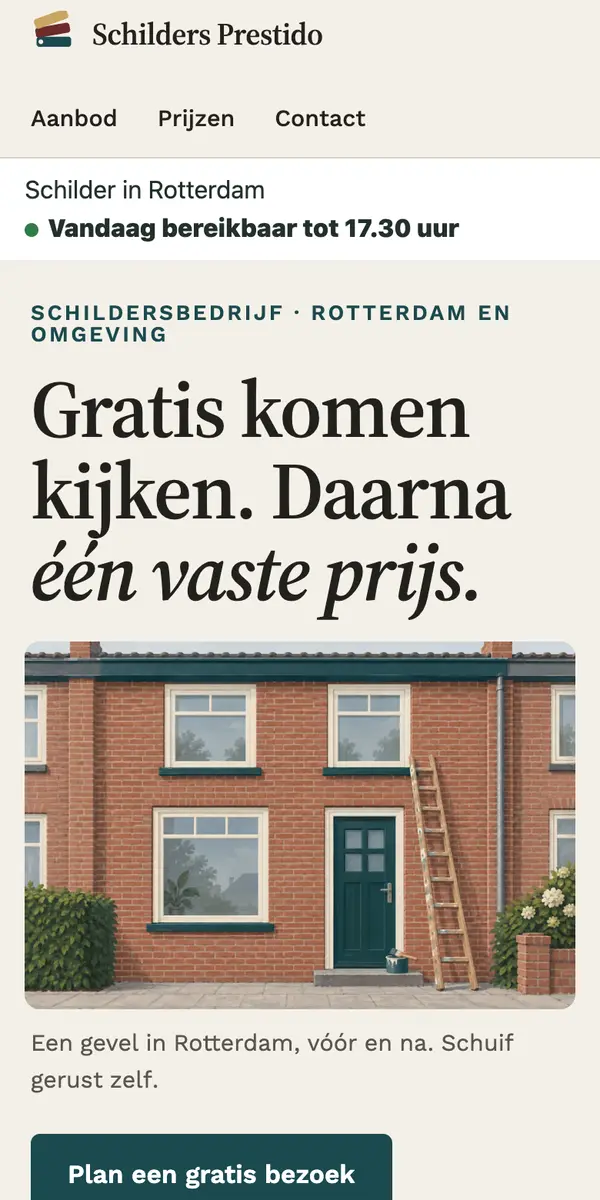 De voorbeeldwebsite van Schilders Prestido